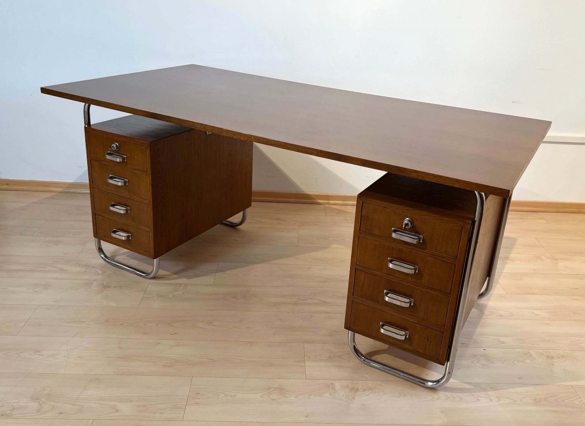 Bauhaus Desk By 'mücke-melder', Steel Tubes And Oak, Czech Circa 1940-photo-4