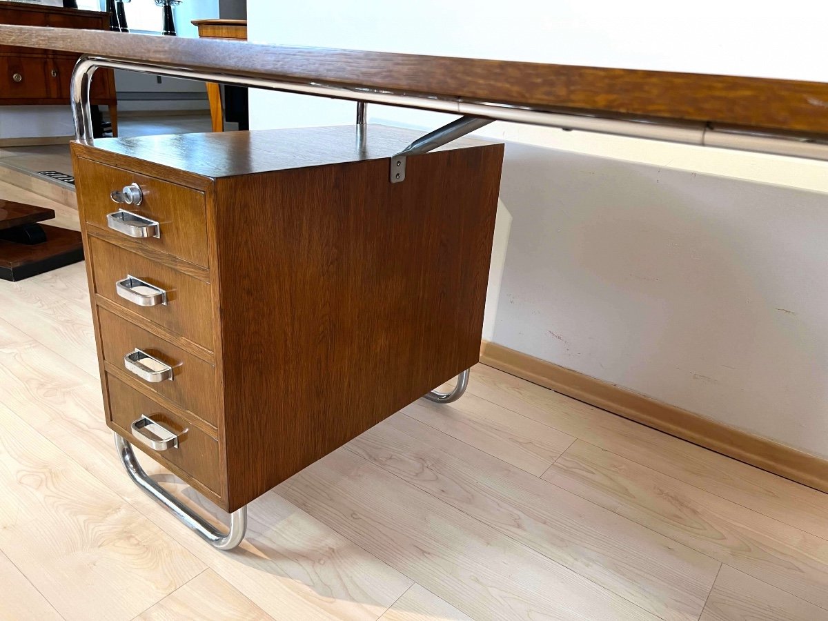 Bauhaus Desk By 'mücke-melder', Steel Tubes And Oak, Czech Circa 1940-photo-4
