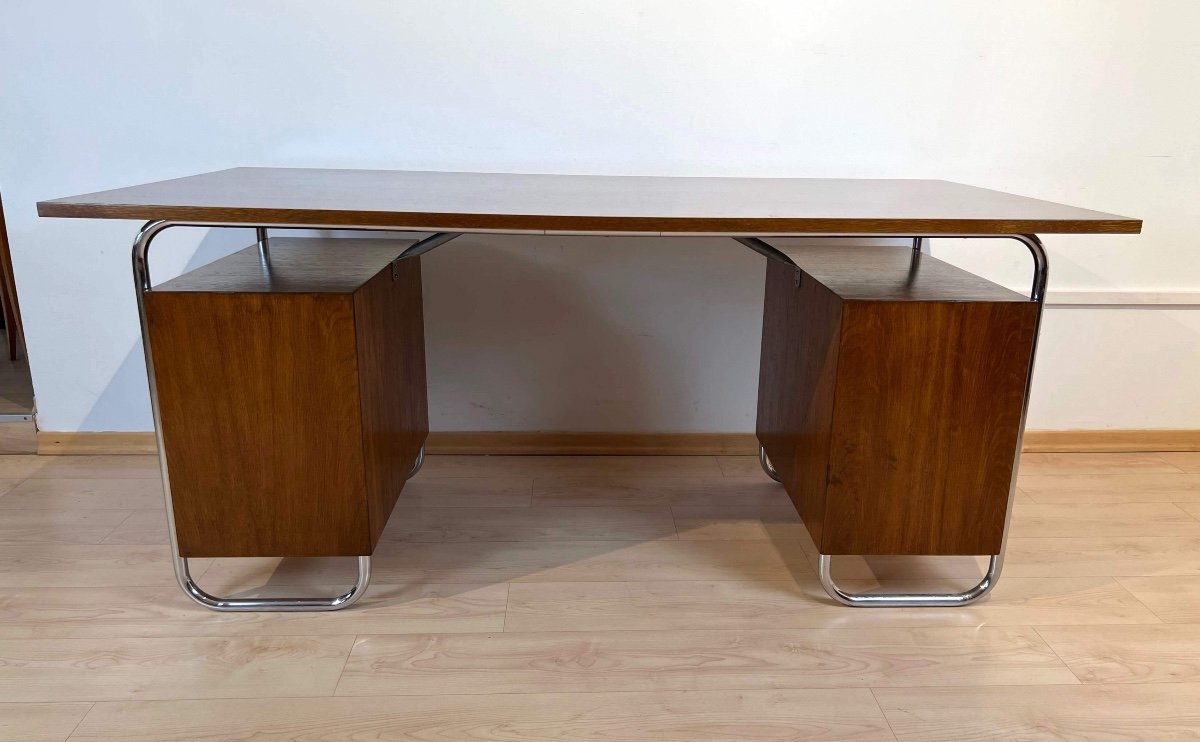 Bauhaus Desk By 'mücke-melder', Steel Tubes And Oak, Czech Circa 1940-photo-7