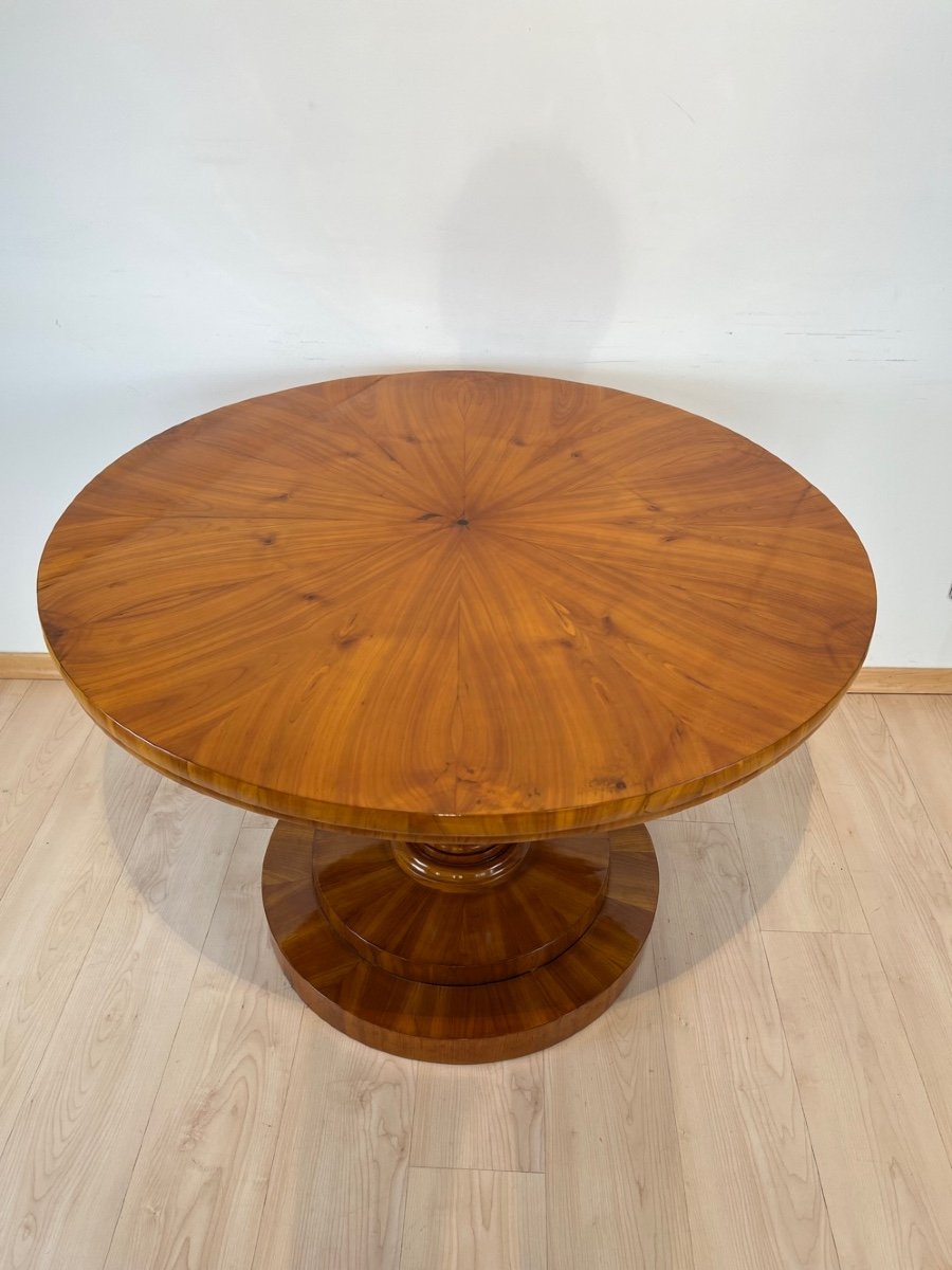 Centre De Table Rond Biedermeier, Placage De Merisier, Autriche, Vienne Vers 1830-photo-3