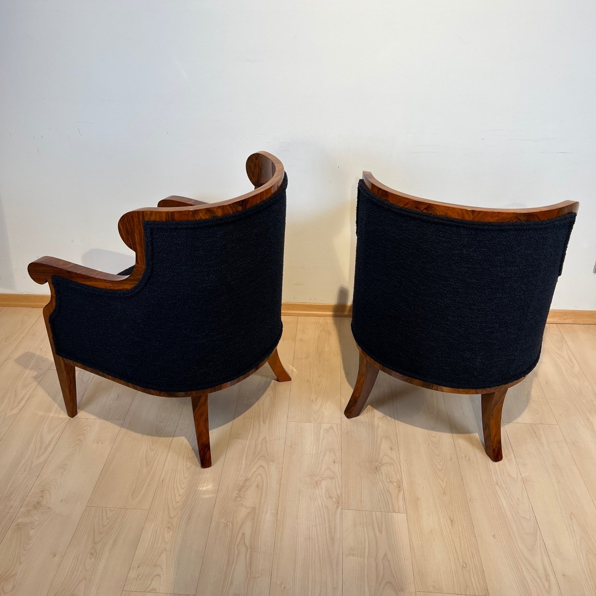 Pair Of Biedermeier Bergere Chairs, Walnut, Black Teddy, Austria Circa 1850-photo-4