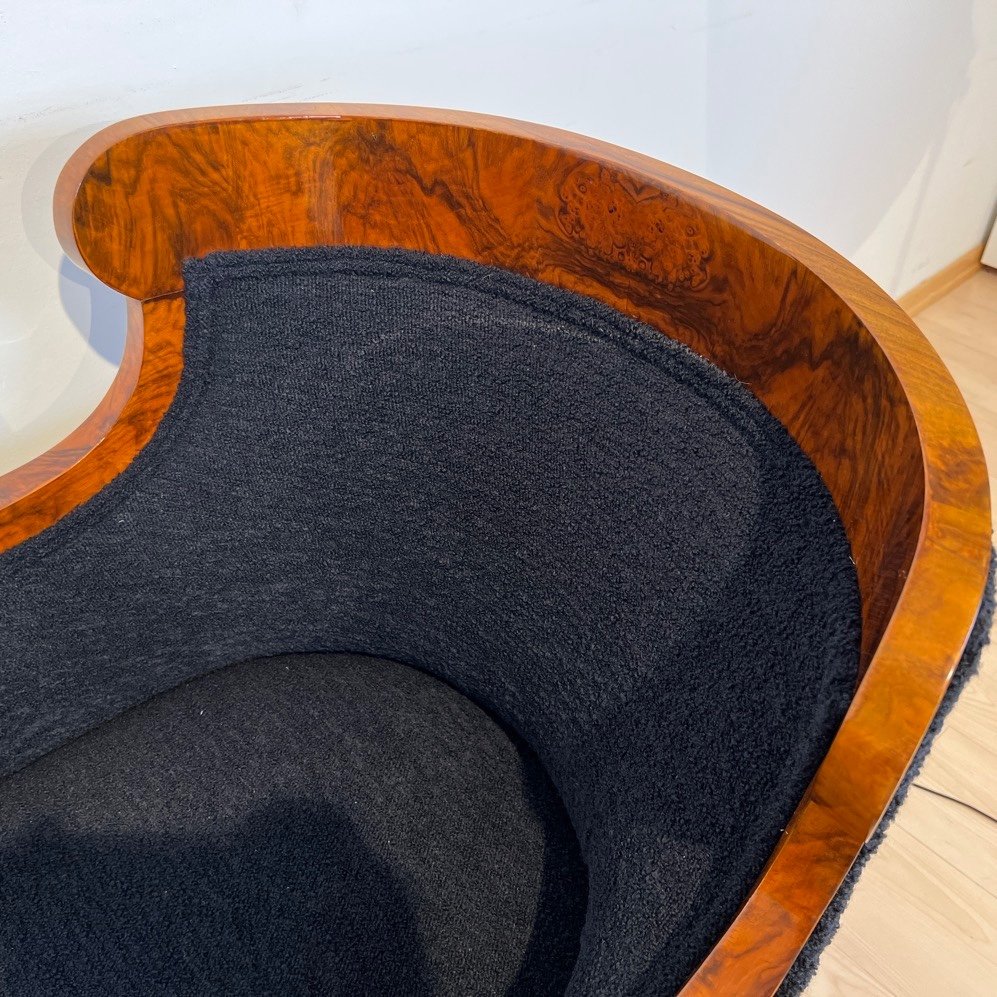 Pair Of Biedermeier Bergere Chairs, Walnut, Black Teddy, Austria Circa 1850-photo-3