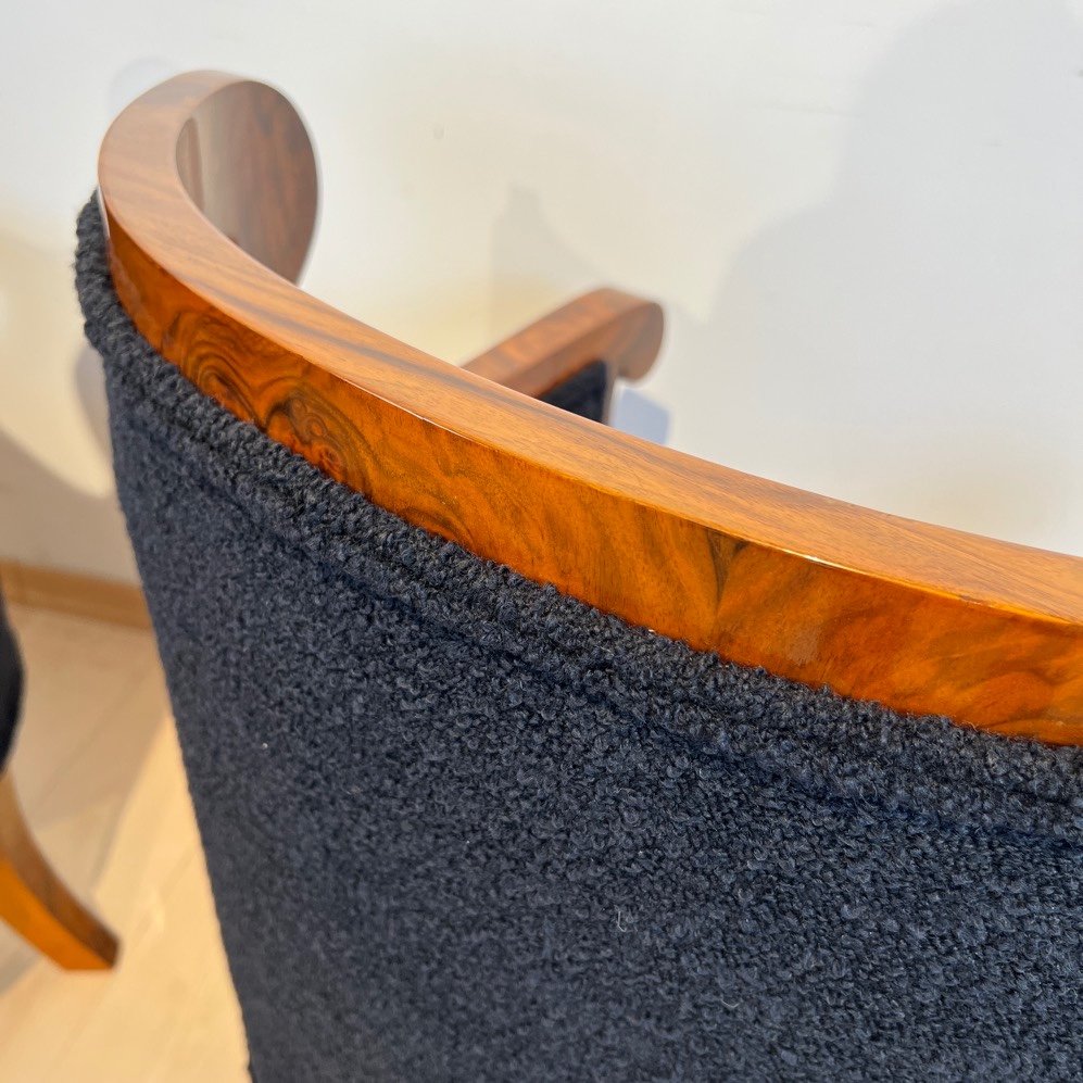 Pair Of Biedermeier Bergere Chairs, Walnut, Black Teddy, Austria Circa 1850-photo-7