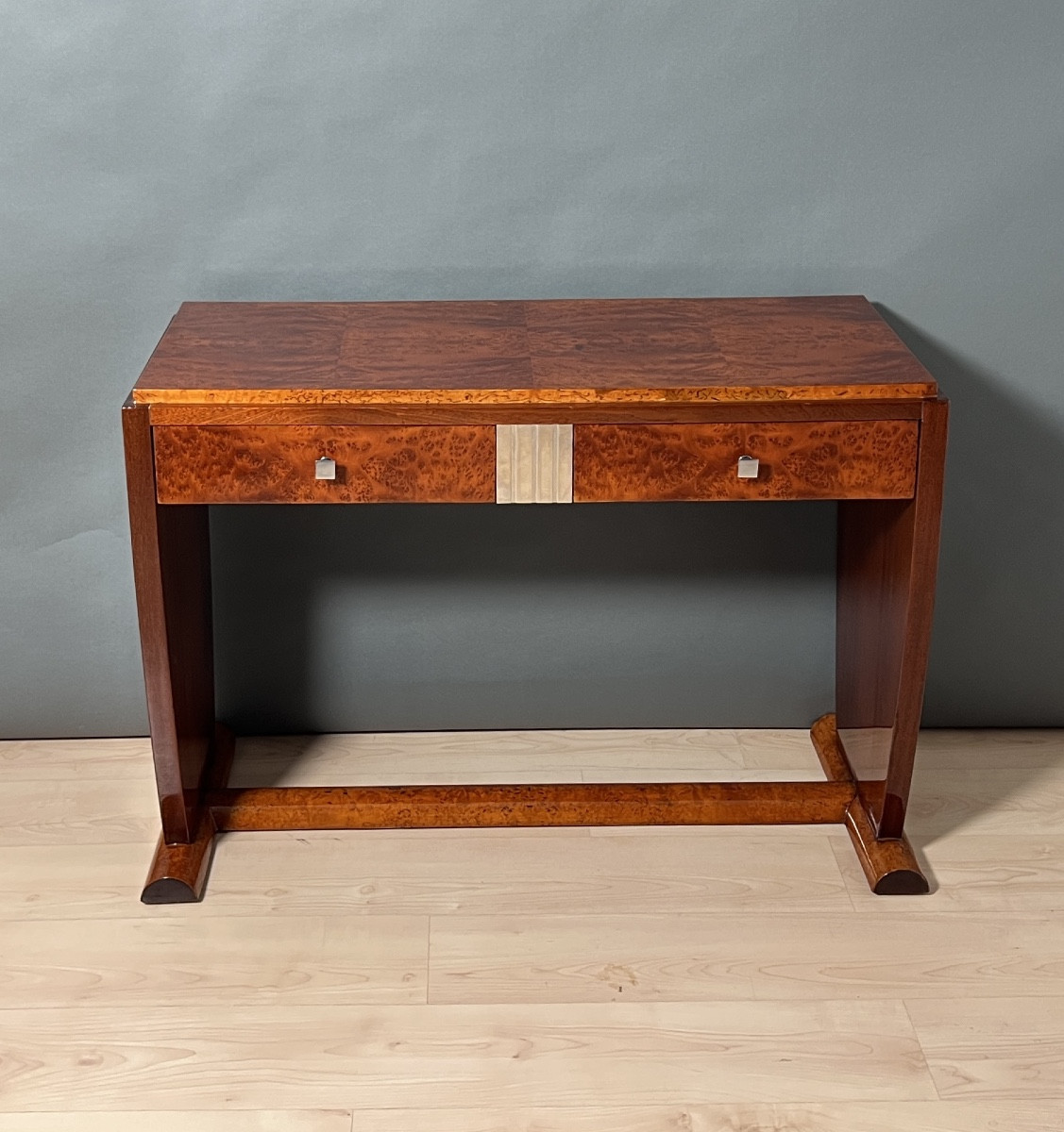 Art Deco Console, Thuja Burl, Polar Birch And Mahogany, France Circa 1925
