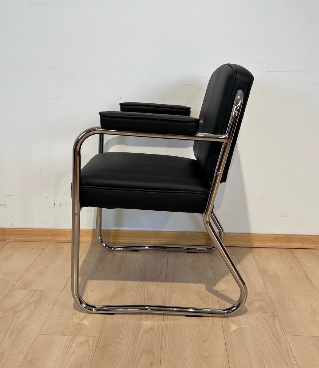 Fauteuil Bauhaus, Acier Tubulaire, Cuir, Allemagne Vers 1930-photo-3