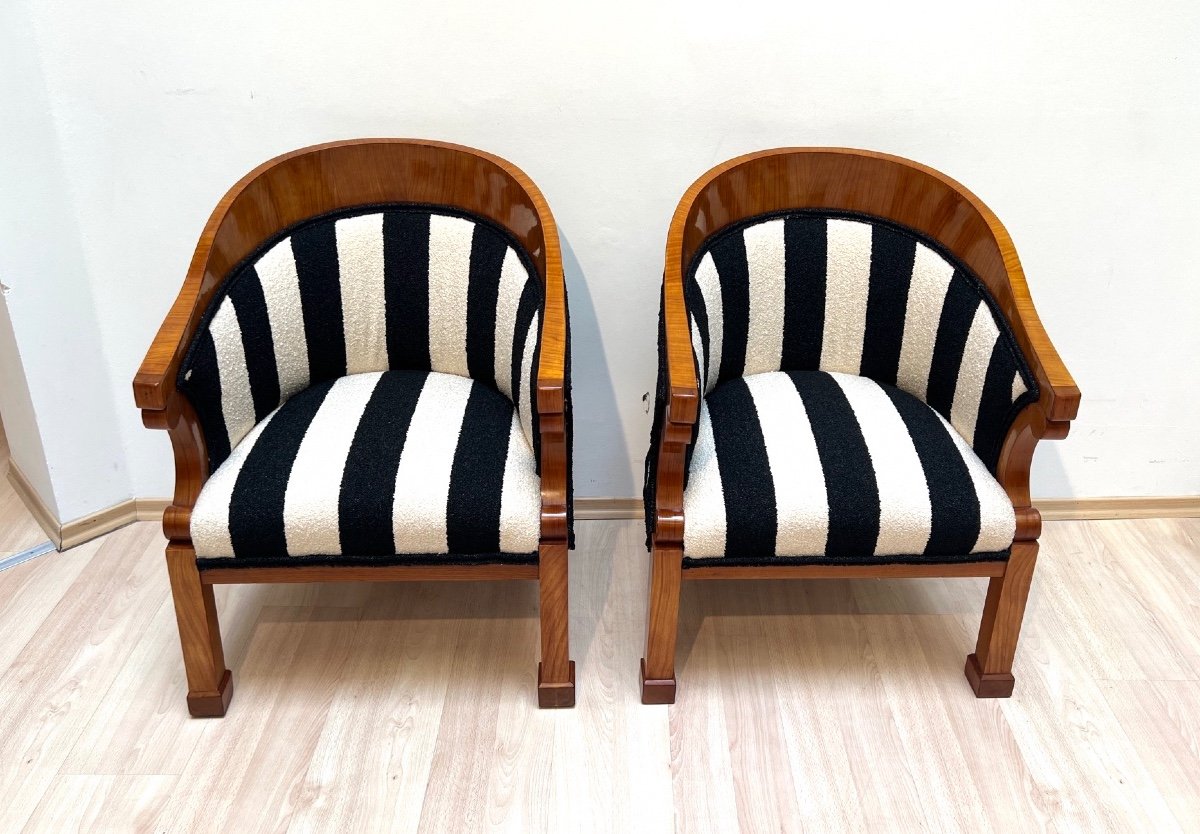 Paire De Chaises Biedermeier Bergère, Merisier, Boucle, Autriche Vers 1830-photo-4
