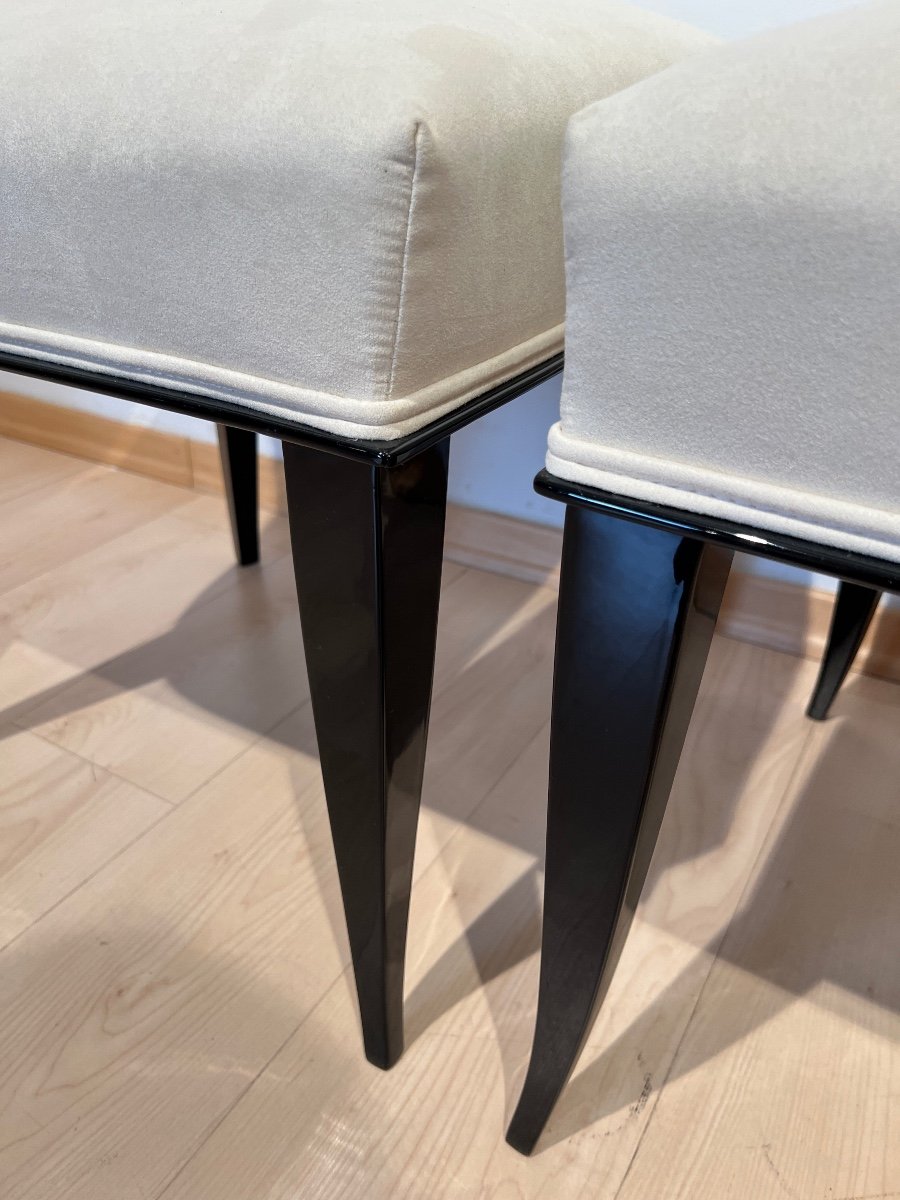 Set Of 8 Art Deco Chairs, Black Lacquer, Creme Velour, France Circa 1930-photo-4