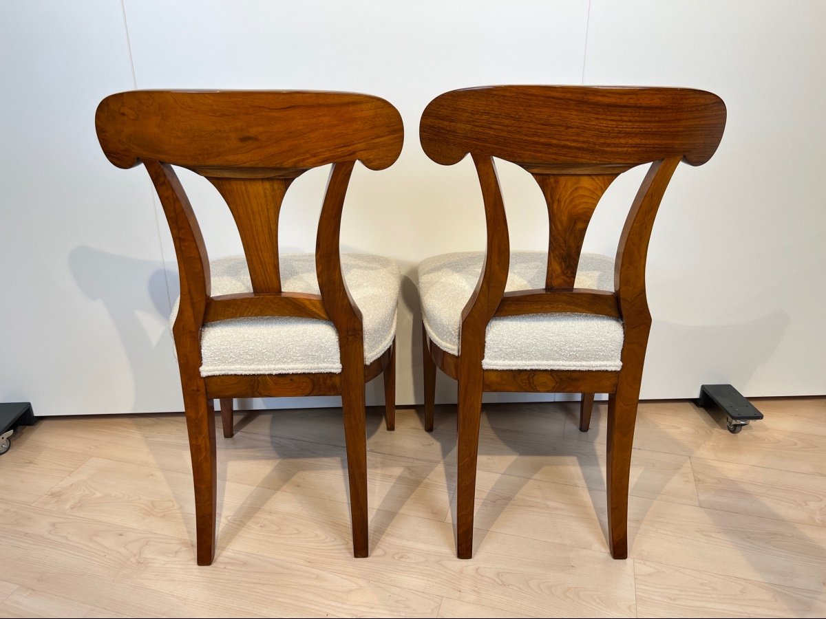 Paire De Chaises Pelle Biedermeier, Noyer, Vienne Vers 1825-photo-3