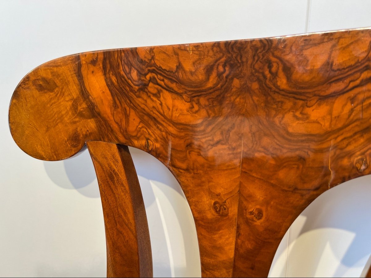 Paire De Chaises Pelle Biedermeier, Noyer, Vienne Vers 1825-photo-6