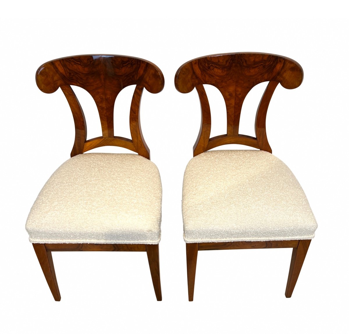 Paire De Chaises Pelle Biedermeier, Noyer, Vienne Vers 1825