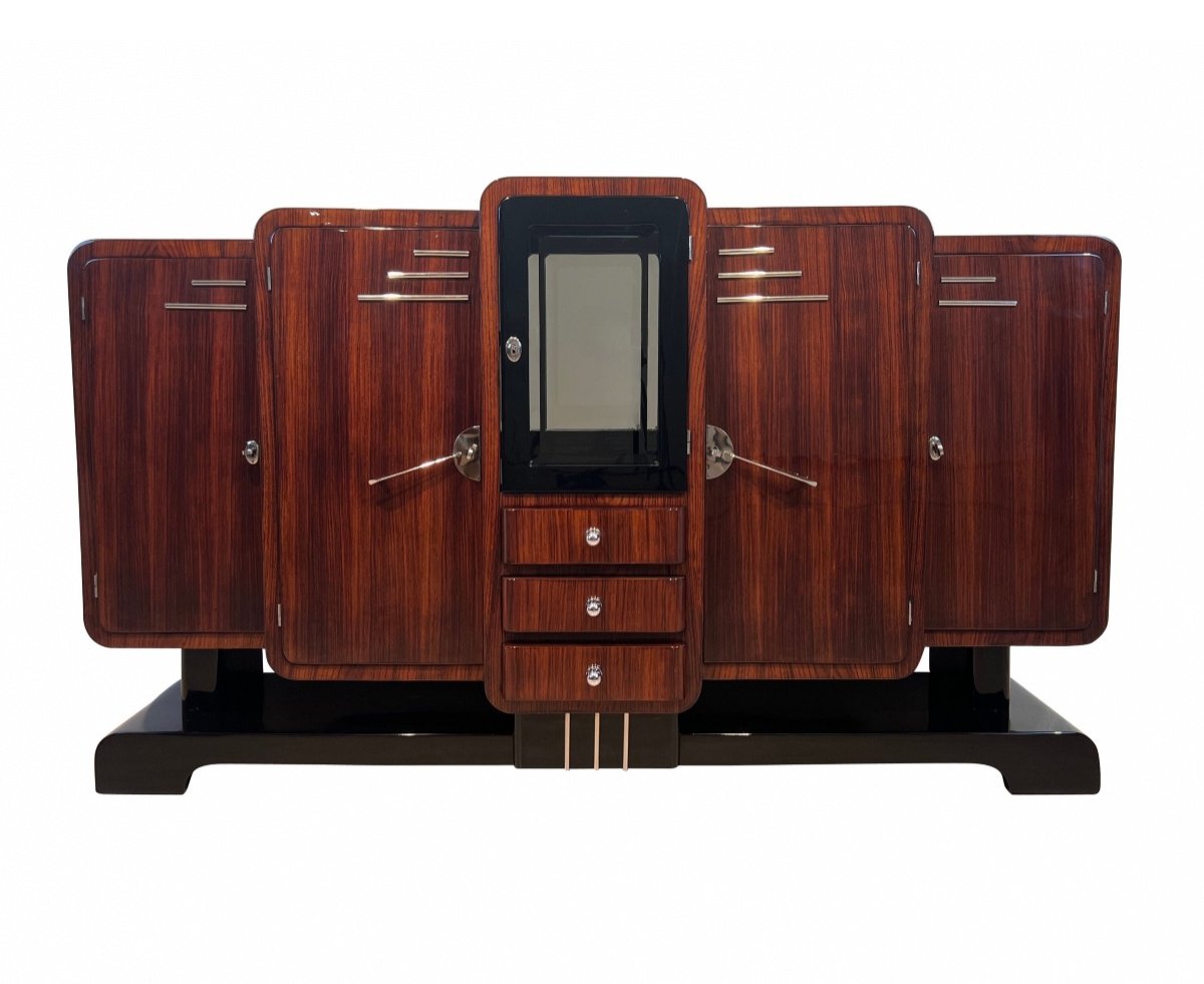 Buffet Art Déco, Palissandre, Laque Noire, Chrome, France Vers 1925