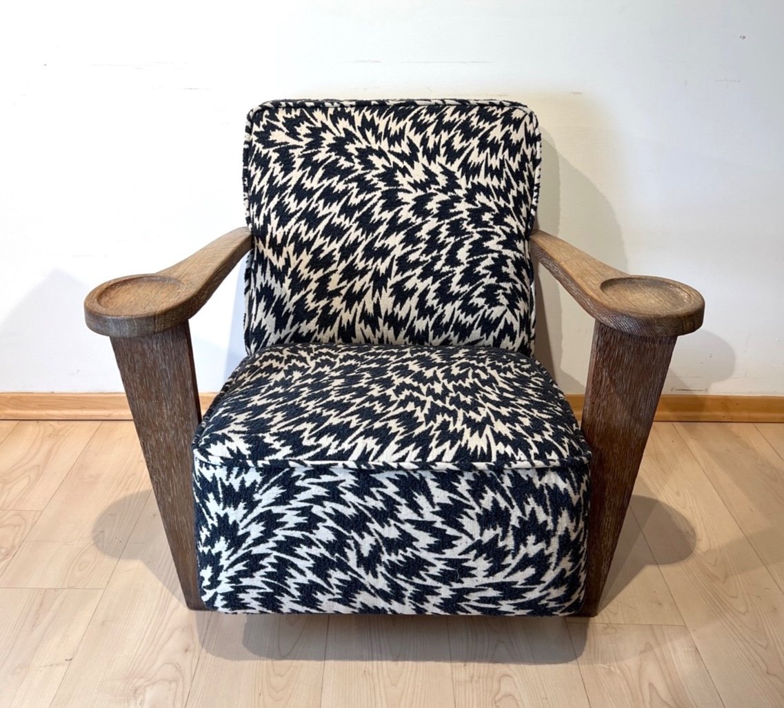 Fauteuil Club Art Déco Par De Coene Frères, Chêne Limed, Belgique Vers 1935-photo-2