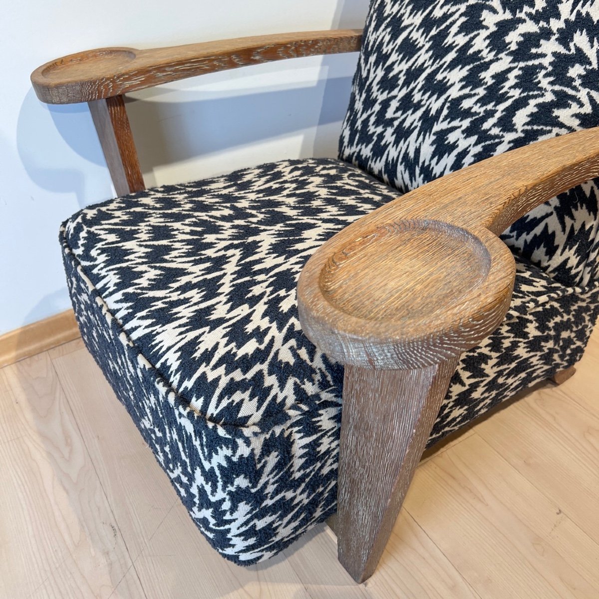 Art Deco Club Armchair By De Coene Frères, Limed Oak, Belgium Circa 1935-photo-2