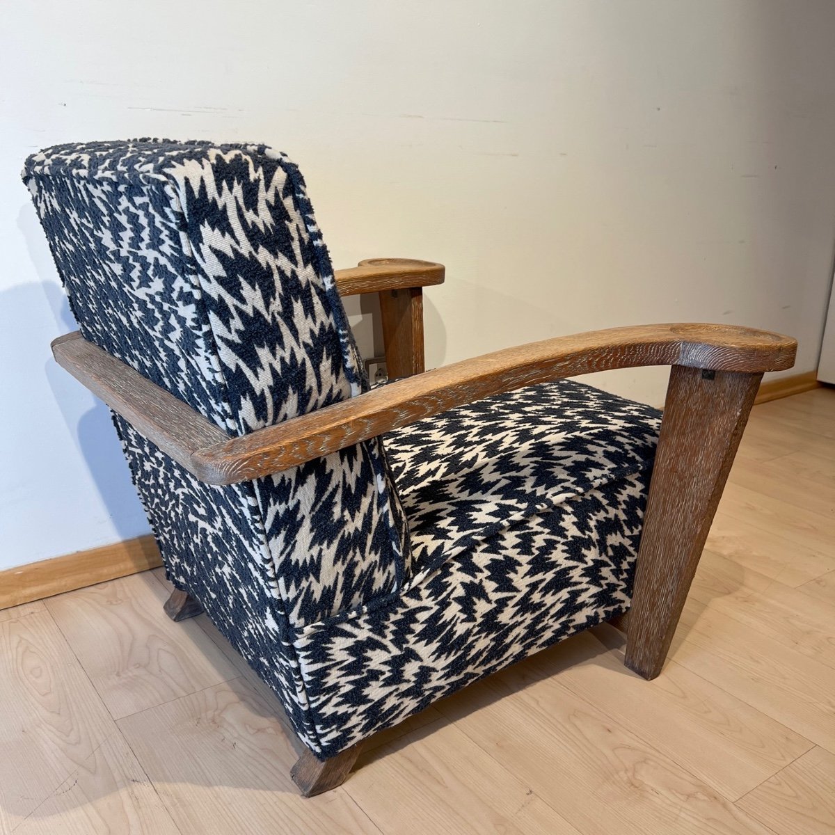 Fauteuil Club Art Déco Par De Coene Frères, Chêne Limed, Belgique Vers 1935-photo-5