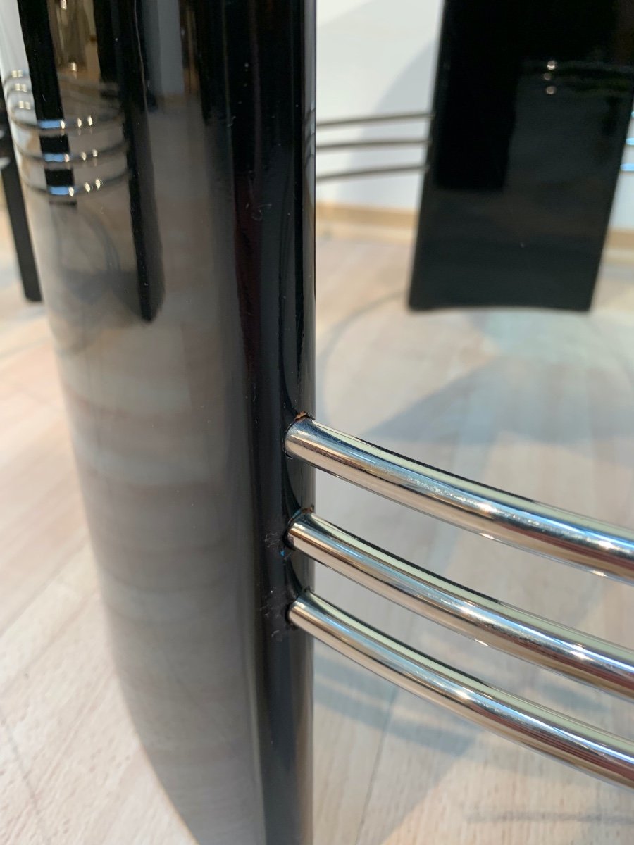 Art Deco Coffee Table, Black Lacquer, Chrome, Glass, France Circa 1930-photo-4