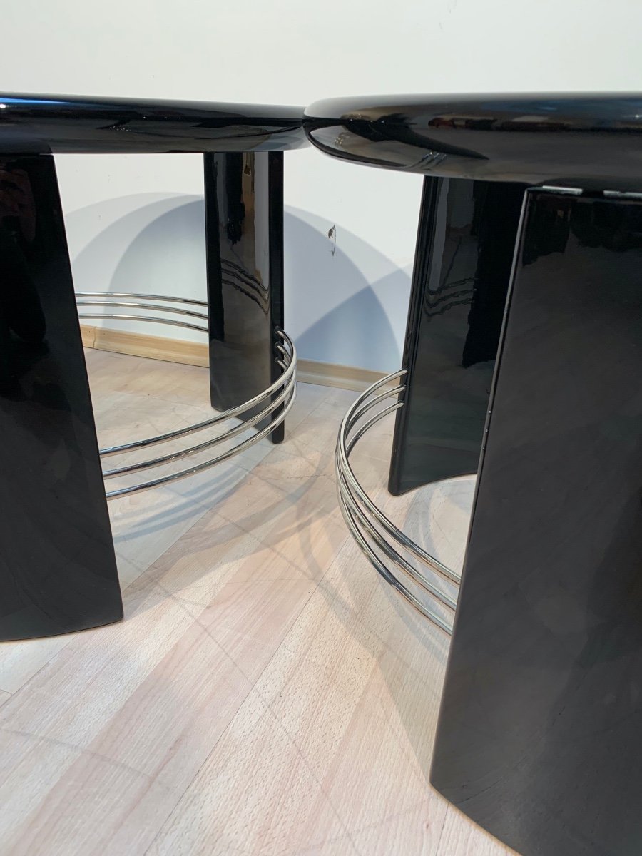 Art Deco Coffee Table, Black Lacquer, Chrome, Glass, France Circa 1930-photo-6