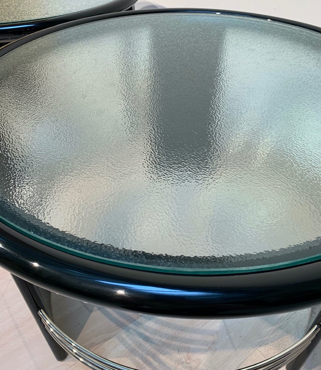 Art Deco Coffee Table, Black Lacquer, Chrome, Glass, France Circa 1930-photo-7