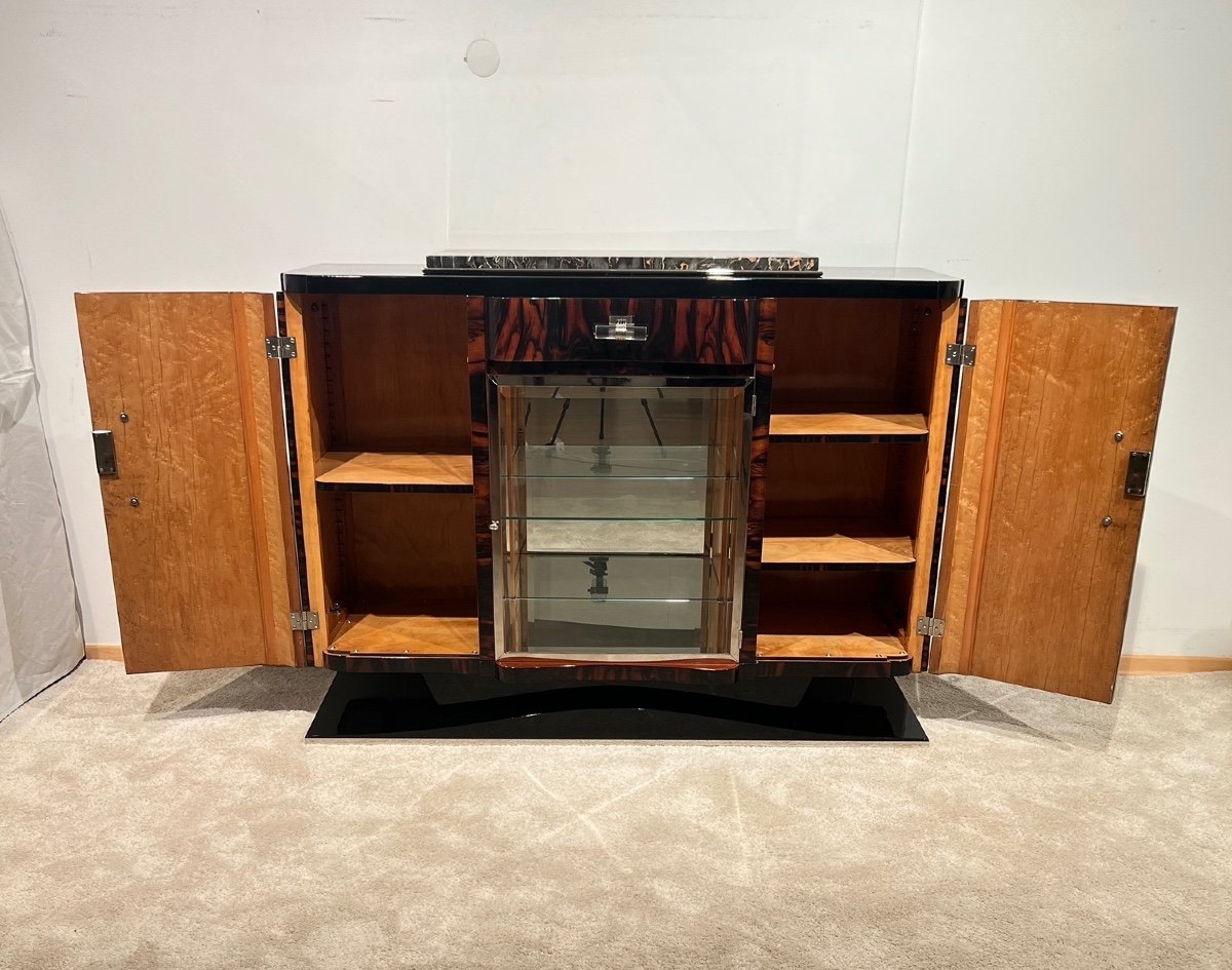 Art Deco Buffet In Lacquered Macassar, Maple, Marble, Chrome, France Circa 1930-photo-4