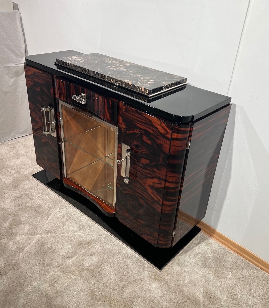 Art Deco Buffet In Lacquered Macassar, Maple, Marble, Chrome, France Circa 1930-photo-2