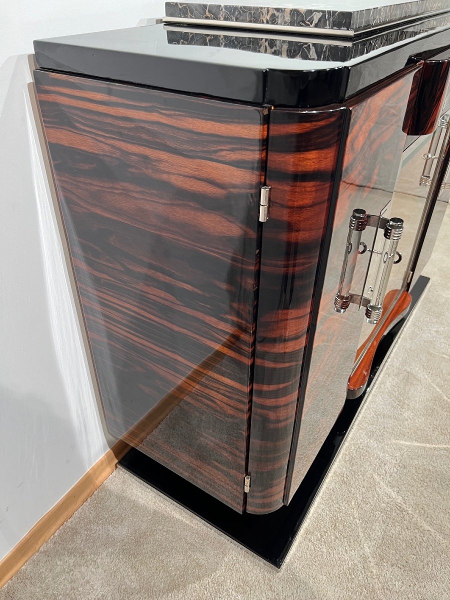 Art Deco Buffet In Lacquered Macassar, Maple, Marble, Chrome, France Circa 1930-photo-6