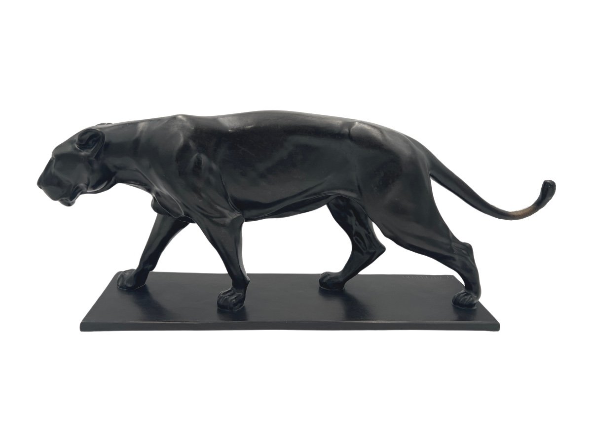 Sculpture Lionne Art Déco, Bronze Patiné, Allemagne Vers 1930