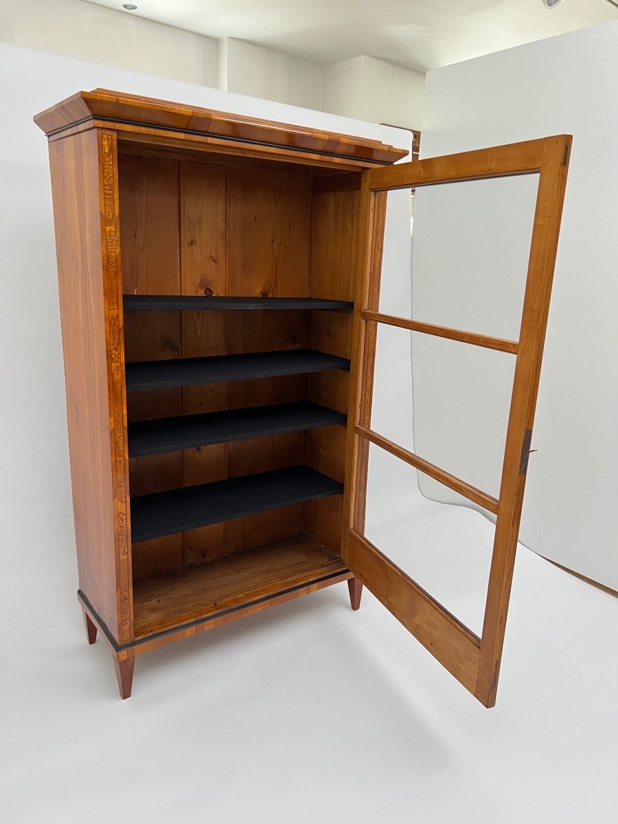 Biedermeier Display Cabinet, Cherry Veneer, Ash Burl, Austria Circa 1820-photo-8