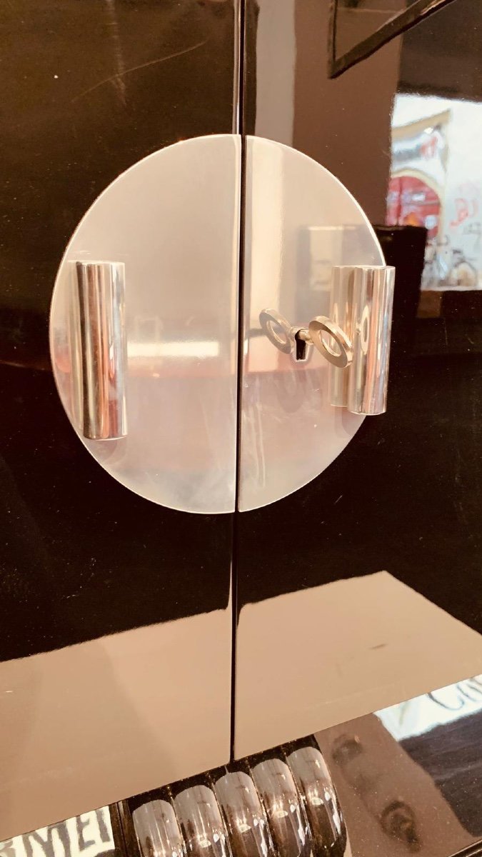 Vitrine Art Déco, Laque Noire Et Chrome, France Vers 1930-photo-3