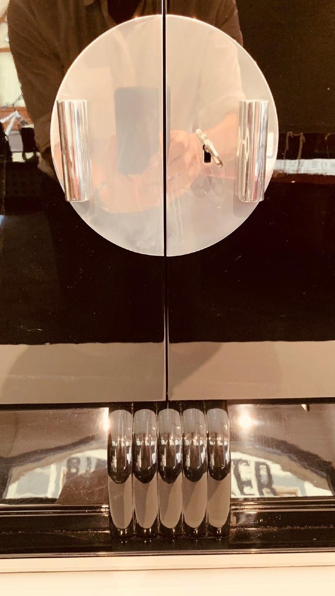 Vitrine Art Déco, Laque Noire Et Chrome, France Vers 1930-photo-4