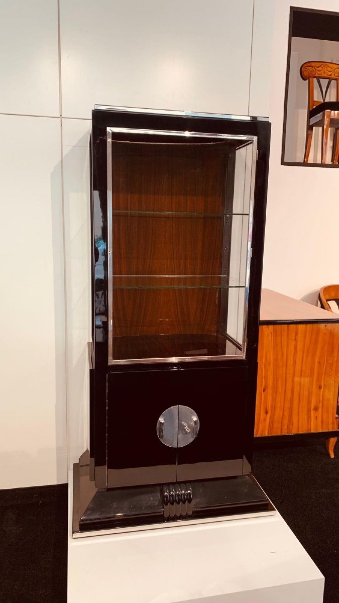 Vitrine Art Déco, Laque Noire Et Chrome, France Vers 1930-photo-8
