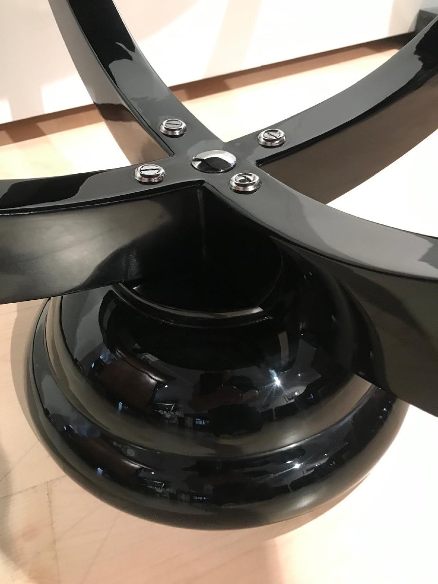 Art Deco Round Coffee Table, Black Lacquer And Metal, France Circa 1930-photo-3