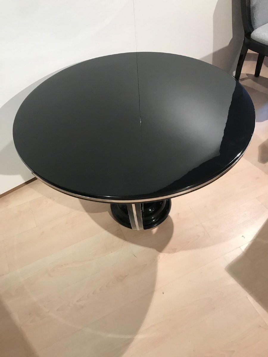 Art Deco Round Coffee Table, Black Lacquer And Metal, France Circa 1930-photo-7