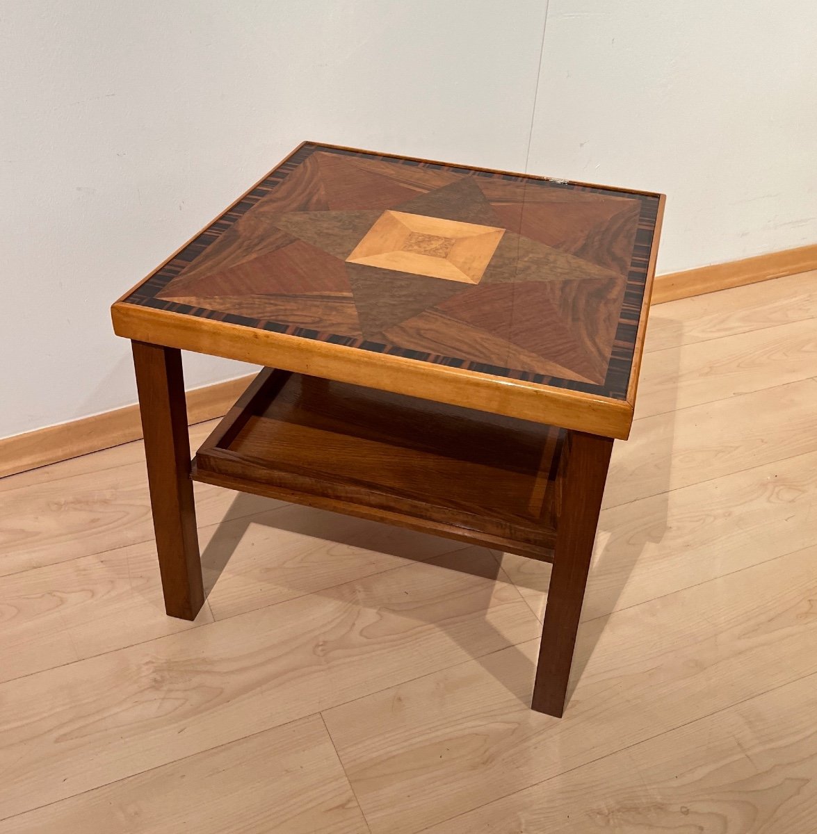 Art Deco Side Table, Walnut, Precious Wood, Lacquer, France Circa 1940-photo-8