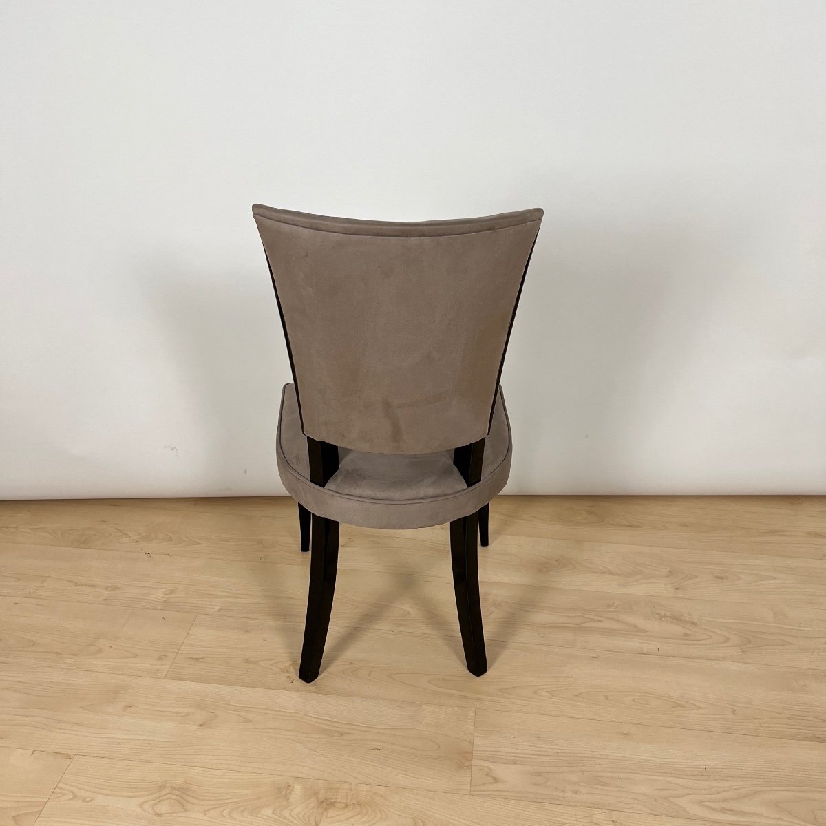 Set Of 6 Art Deco Chairs, Black Lacquer, Grey Alcantara Leather, France Circa 1930-photo-8