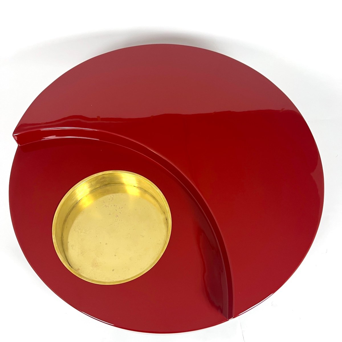'trg' Coffee Table By Willy Rizzo, Red Lacquer And Brass, Italy, 1969-photo-4
