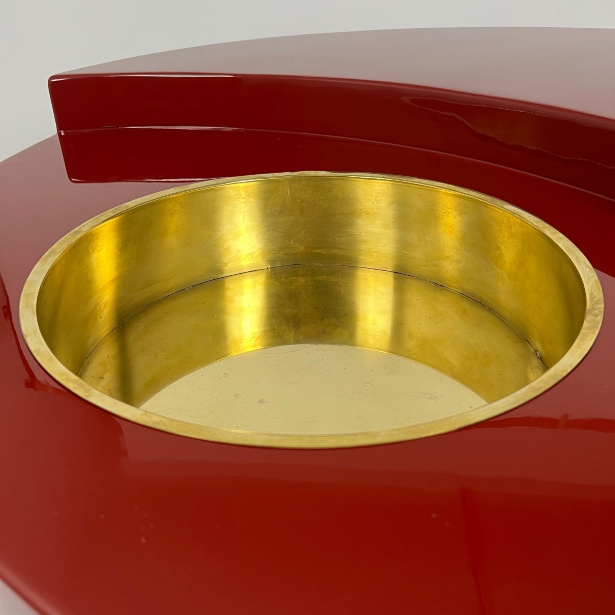 'trg' Coffee Table By Willy Rizzo, Red Lacquer And Brass, Italy, 1969-photo-8