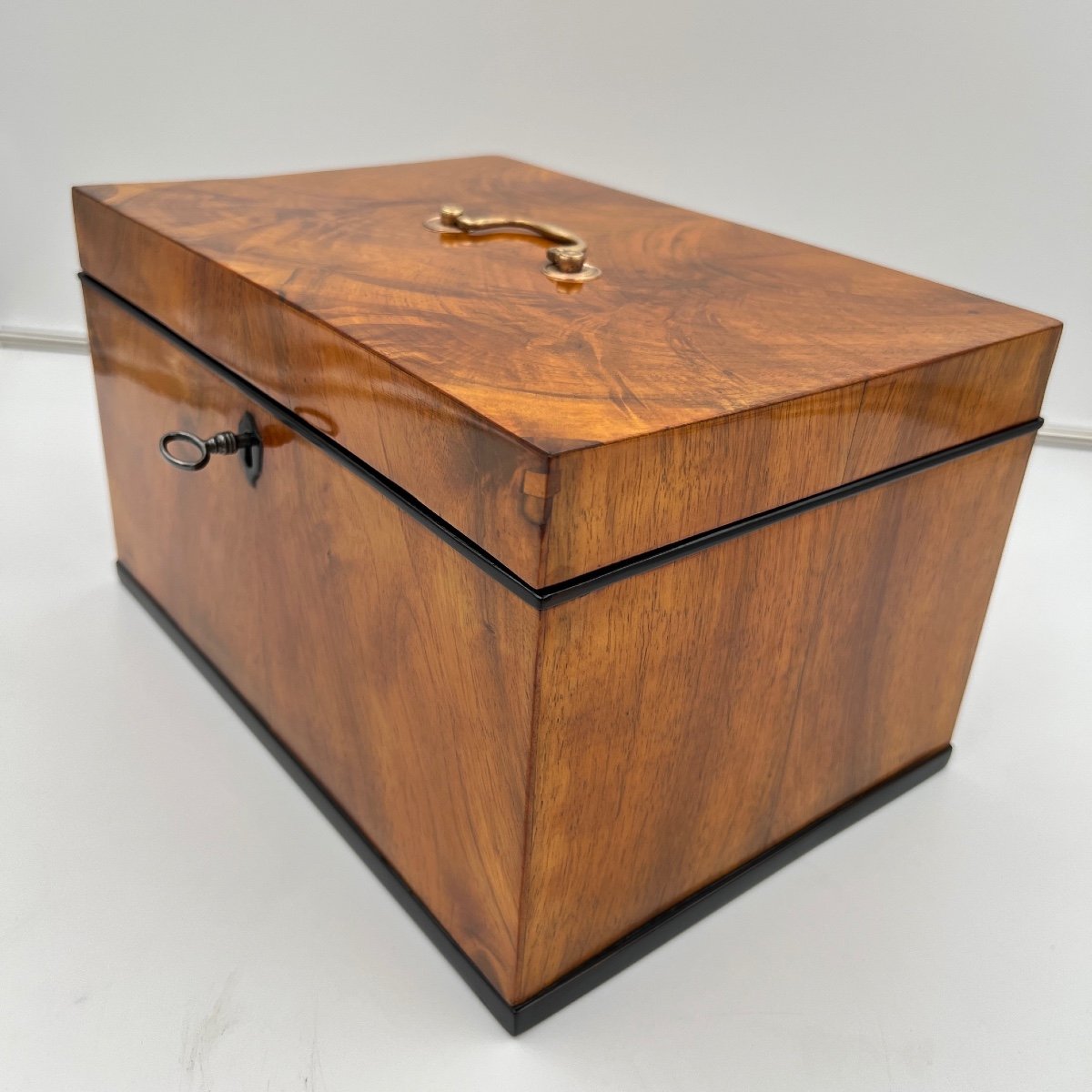 Large Biedermeier Chest Or Box, Walnut, Brass, South Germany Circa 1820-photo-4