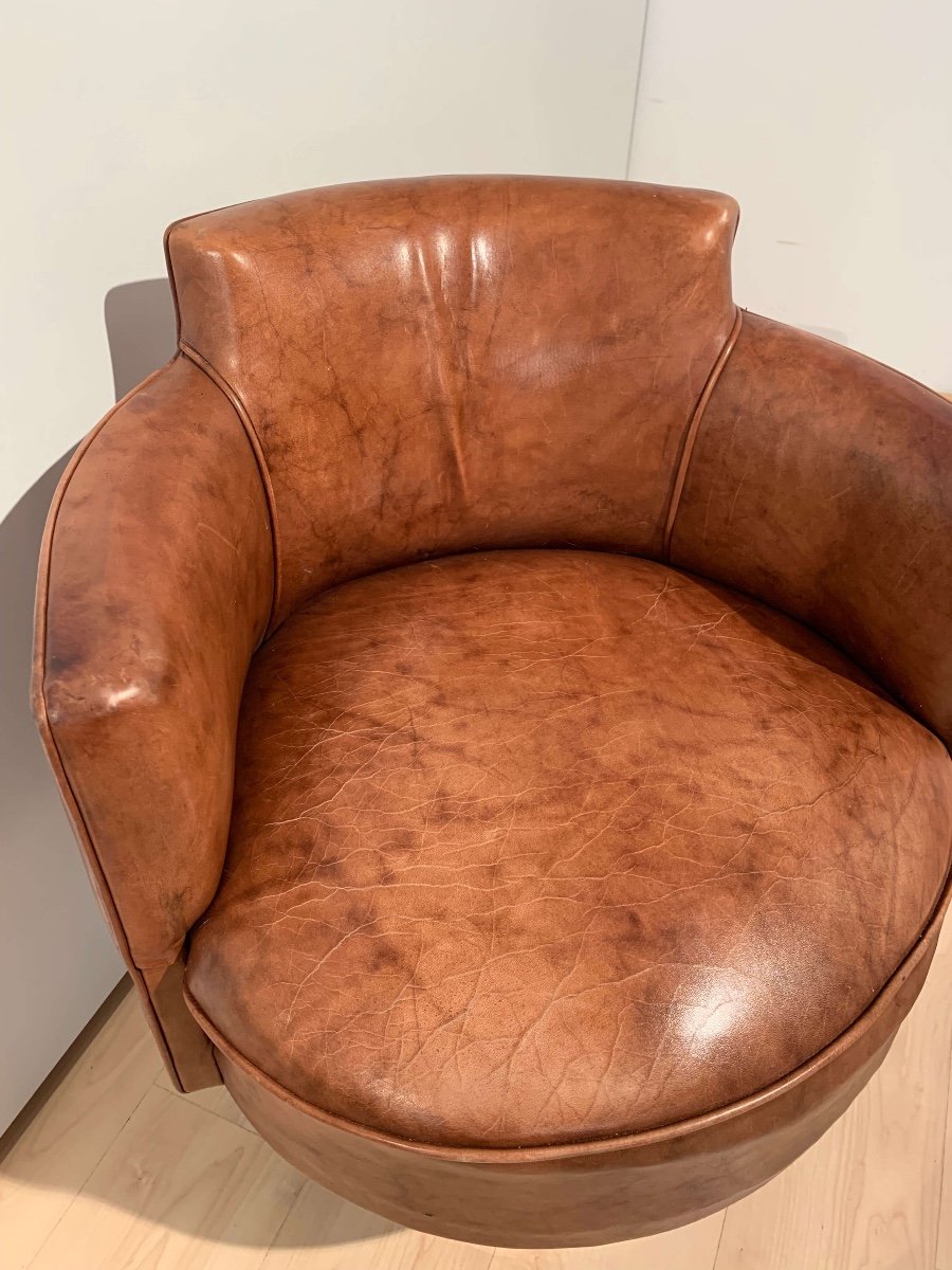 Fauteuil Pivotant Art Déco, De Coene Freres, Cuir, Palissandre, France Vers 1930-photo-6