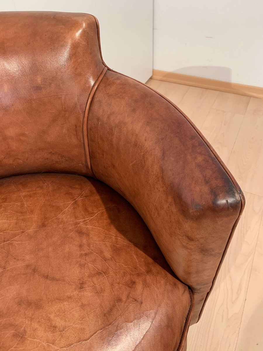 Fauteuil Pivotant Art Déco, De Coene Freres, Cuir, Palissandre, France Vers 1930-photo-7