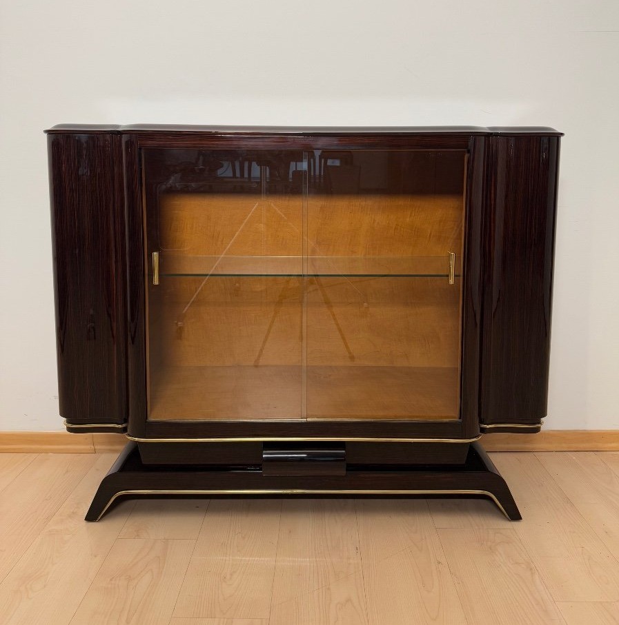 Vitrine Art Déco, Macassar lacque, Laiton, Paris Vers 1930-photo-1