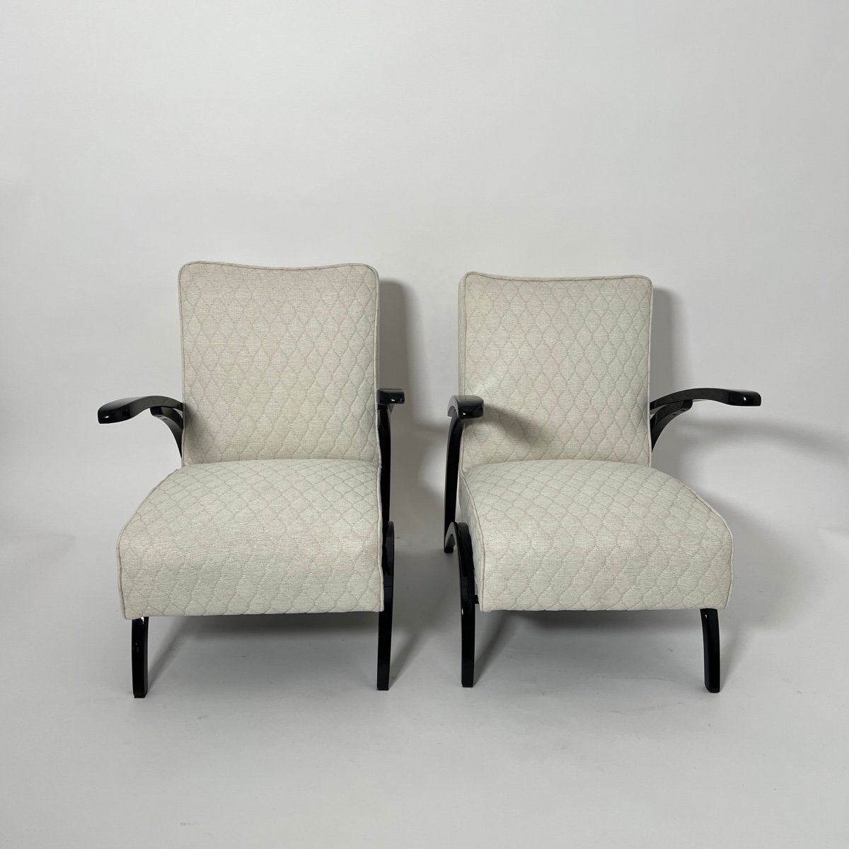 Paire De Fauteuil Art Déco Par J. Halabala, Laque Noire, Tchèque Circa 1930-photo-2
