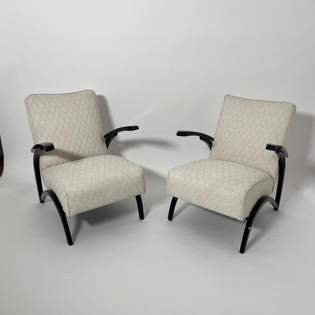Paire De Fauteuil Art Déco Par J. Halabala, Laque Noire, Tchèque Circa 1930-photo-3