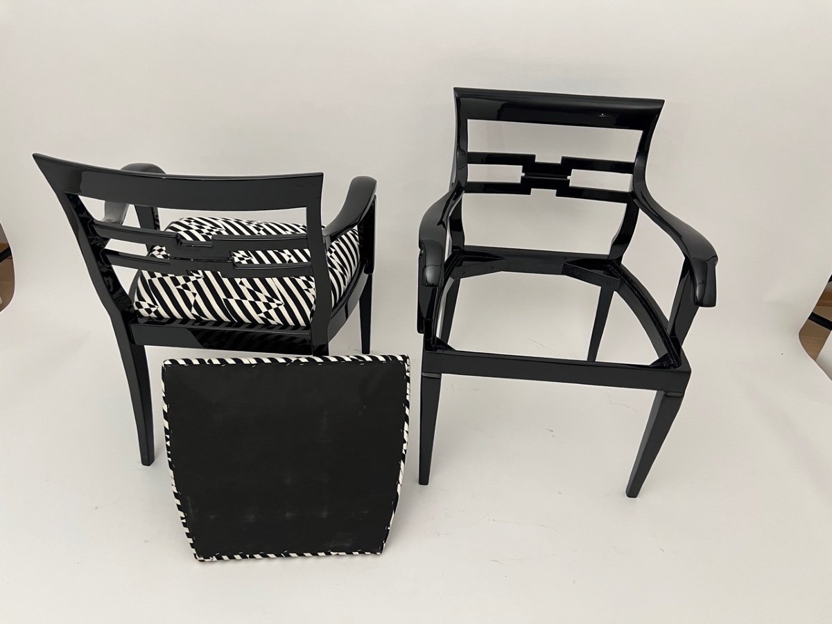 Pair Of Art Deco Armchairs, Oak, Black Lacquer, Germany Circa 1925-photo-1
