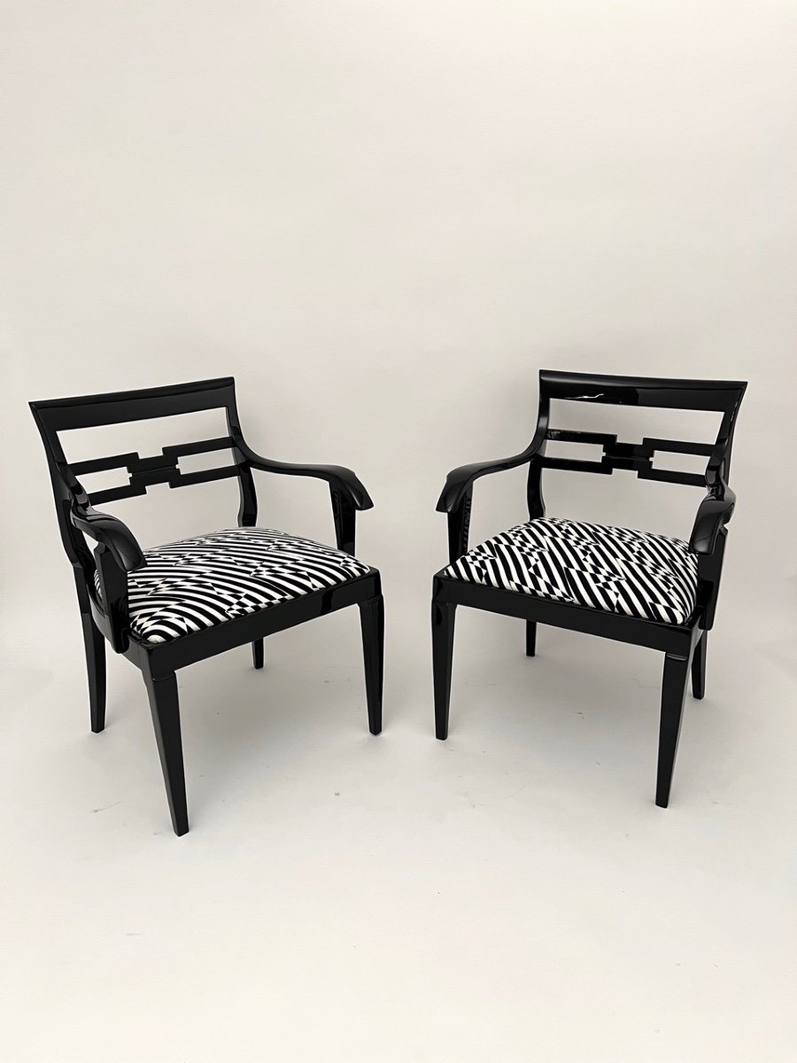 Pair Of Art Deco Armchairs, Oak, Black Lacquer, Germany Circa 1925-photo-2