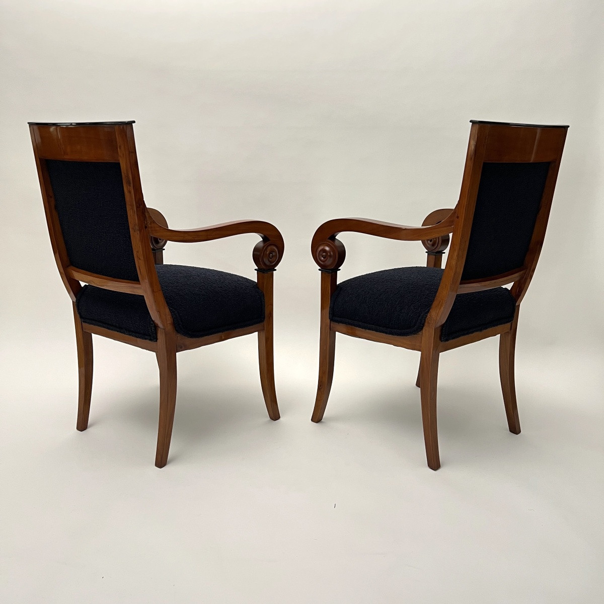 Paire De Fauteuils Biedermeier, Bois De Cerisier, Boucle Noire, France Circa 1820-photo-6