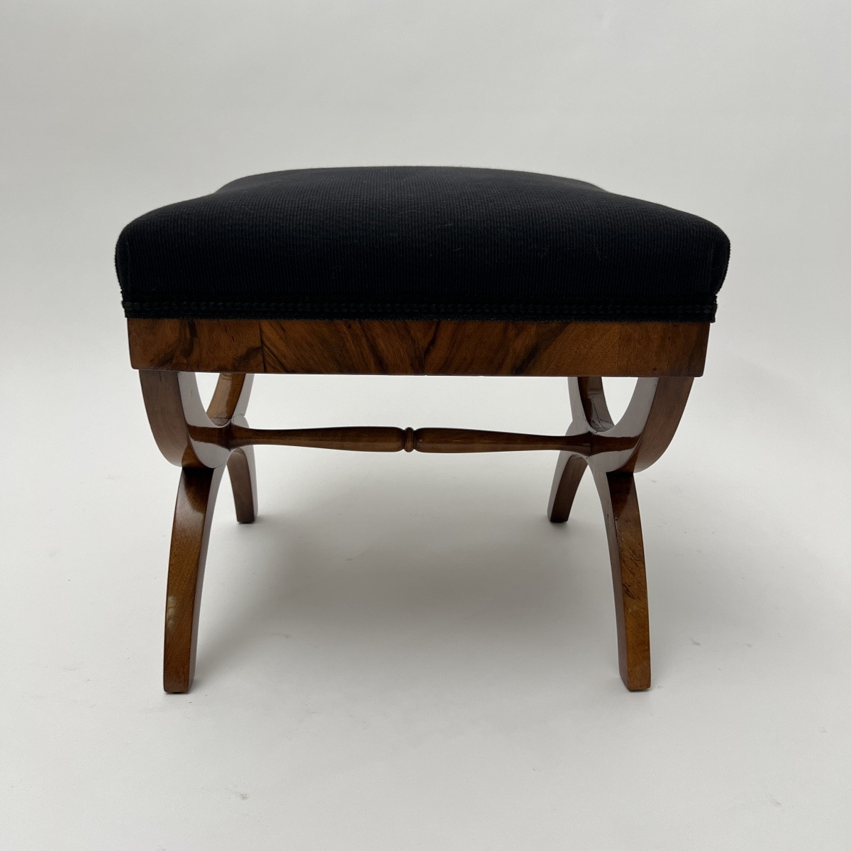 Biedermeier Scissor Stool, Walnut, Black Fabric, South Germany Circa 1825-photo-4