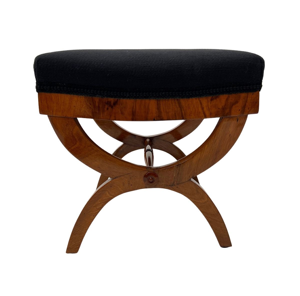 Biedermeier Scissor Stool, Walnut, Black Fabric, South Germany Circa 1825