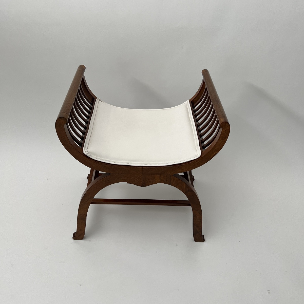 Art Nouveau Gondola Stool, Walnut, Oak, Austria Circa 1910-photo-4