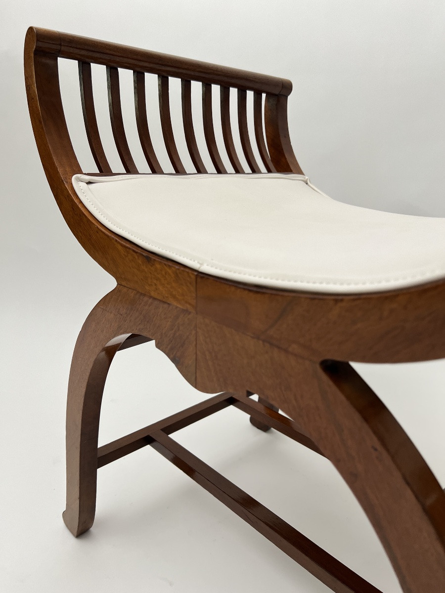 Art Nouveau Gondola Stool, Walnut, Oak, Austria Circa 1910-photo-6