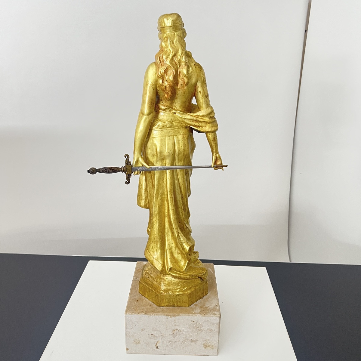Sculpture Jugendstil 'Judith', Signée E. Tell, Bronze Doré, Autriche Vers 1910-photo-4