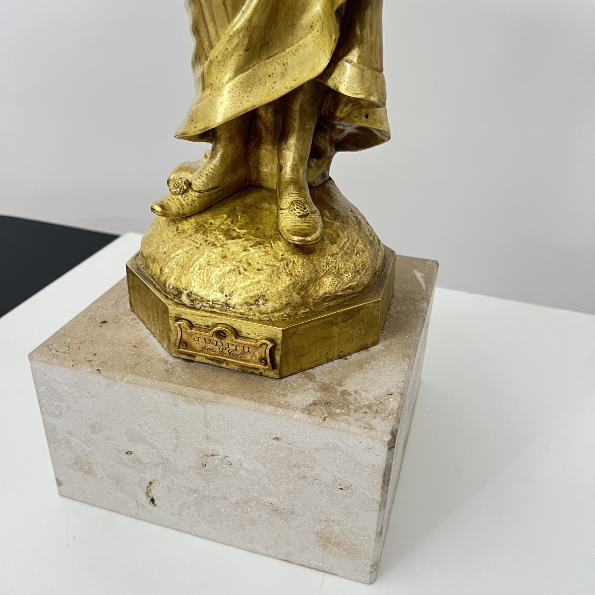 Sculpture Jugendstil 'Judith', Signée E. Tell, Bronze Doré, Autriche Vers 1910-photo-1